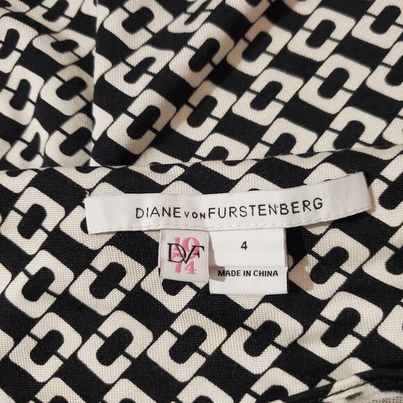 Diane von Furstenberg Reina Silk Chain Link Black White Mini Dress Womens Size 4 - Picture 10 of 11